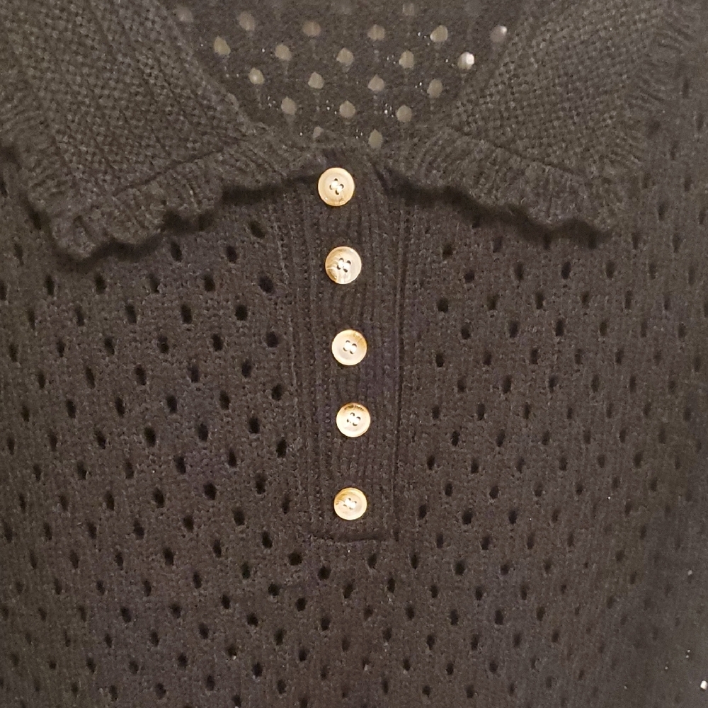 Chic Black Crochet Button Down Shirt - image 3
